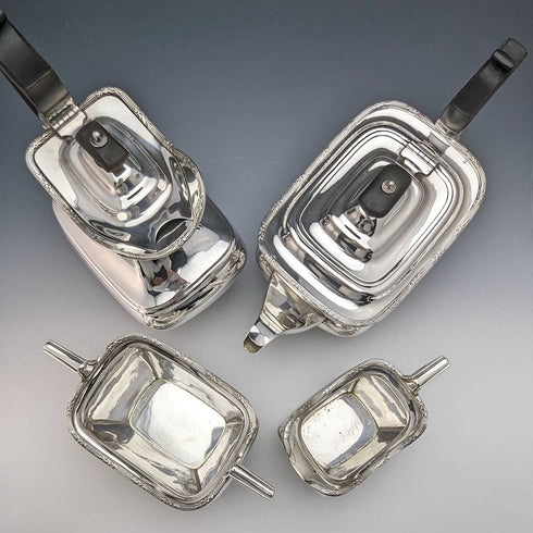 1910s British Antique Silver Plated Teapot Set of 4 Manoah Rhodes