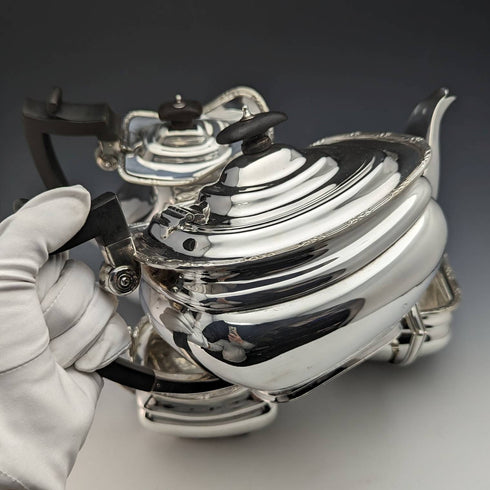 1910s British Antique Silver Plated Teapot Set of 4 Manoah Rhodes