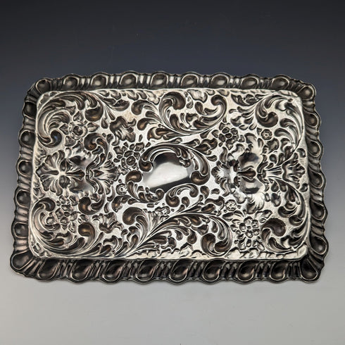 1905 年英國古董純銀浮雕雕刻梳妝台托盤 336 克霍勒斯·伍德沃德