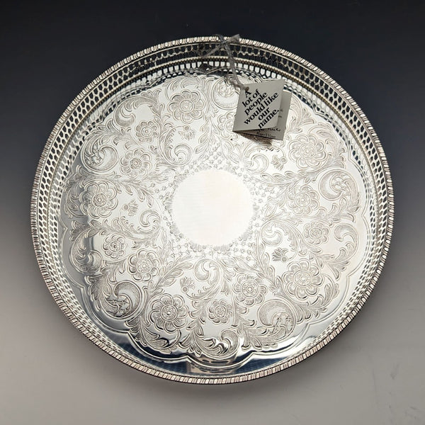 英國復古鍍銀畫廊托盤直徑 26 厘米盒裝 Deadstock