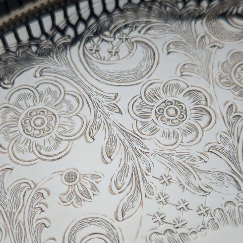 British Vintage Silver Plated Gallery Tray Diameter 26cm Boxed Deadstock