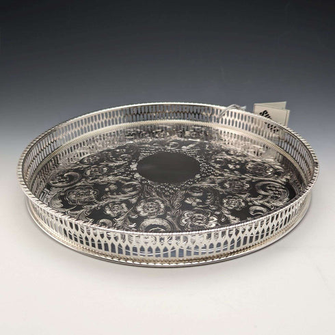 British Vintage Silver Plated Gallery Tray Diameter 26cm Boxed Deadstock