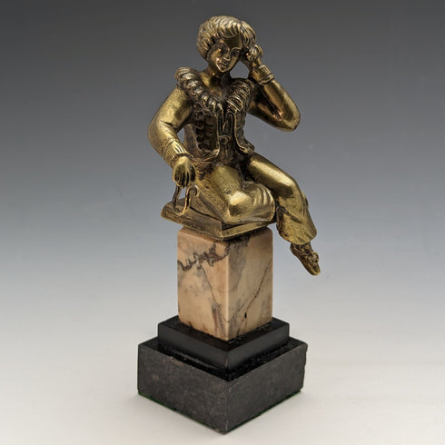 Antique Ormolu & Marble Boy Figurine Pocket Watch Holder Display Stand