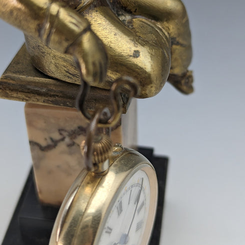 Antique Ormolu & Marble Boy Figurine Pocket Watch Holder Display Stand