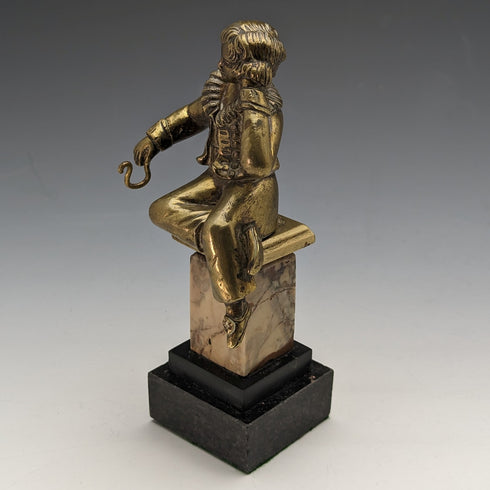 Antique Ormolu & Marble Boy Figurine Pocket Watch Holder Display Stand