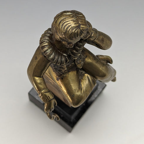 Antique Ormolu & Marble Boy Figurine Pocket Watch Holder Display Stand