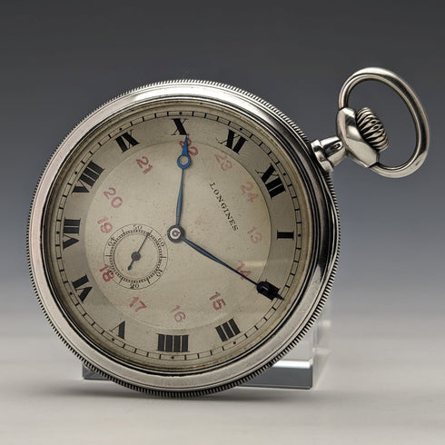 1916年頃 アンティーク ロンジン 懐中時計 薄型銀側オープンフェース 動作良好