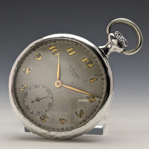 Early 20th century Antique MOVADO pocket watch Carriage carved silver side case Works well