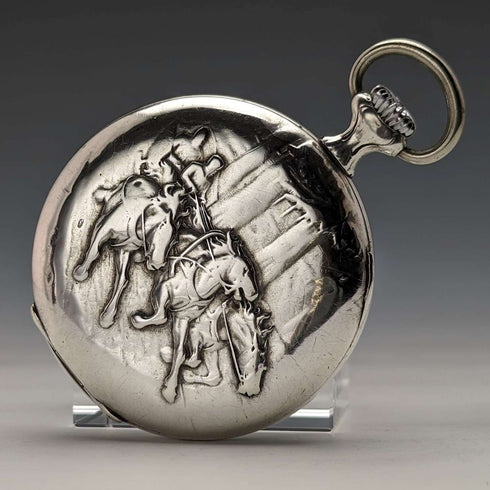 Early 20th century Antique MOVADO pocket watch Carriage carved silver side case Works well