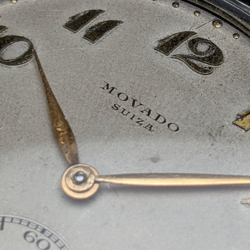 Early 20th century Antique MOVADO pocket watch Carriage carved silver side case Works well