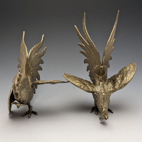 英國復古錫鑞鬥雞雕像一對中號