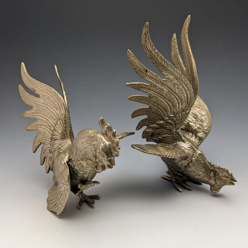 英國復古錫鑞鬥雞雕像一對中號