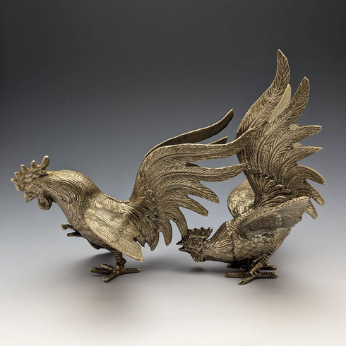 英國復古錫鑞鬥雞雕像一對中號