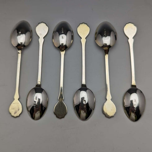 1938 年英國復古琺瑯裝飾純銀茶匙 6 件套裝在一個盒子中 MAPPIN 和 WEBB