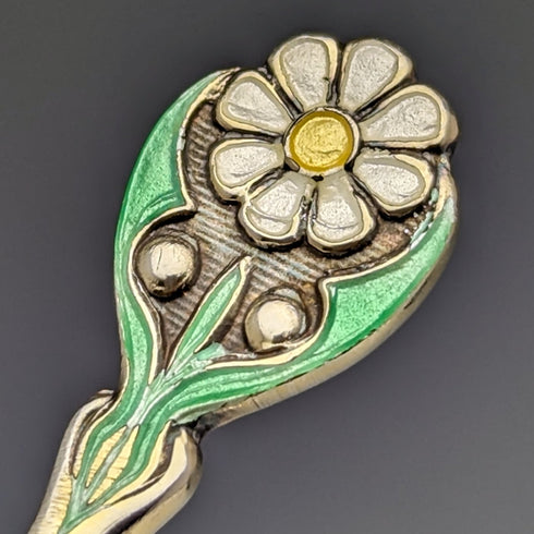 1938 British vintage enamel decorated sterling silver teaspoon set of 6 in a case MAPPIN and WEBB