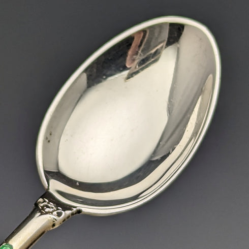 1938 British vintage enamel decorated sterling silver teaspoon set of 6 in a case MAPPIN and WEBB