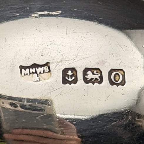 1938 British vintage enamel decorated sterling silver teaspoon set of 6 in a case MAPPIN and WEBB