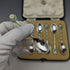 1938 British vintage enamel decorated sterling silver teaspoon set of 6 in a case MAPPIN and WEBB