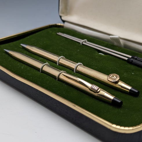 Vintage Cross: CROSS Gold Filled Ballpoint Pen/Pencil Set with Spare Refill