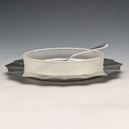 1930s British Vintage Pure Silver & Glass Inner Butter Dish in Case