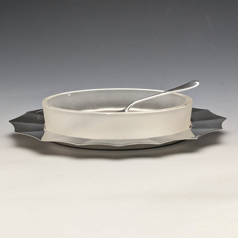 1930 年代英國復古純銀玻璃內黃油盤(帶盒)