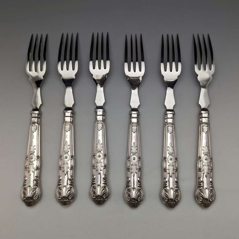 1973 British Vintage Sterling Silver Handle Cutlery 6 Pair Set Boxed Harrison Brothers