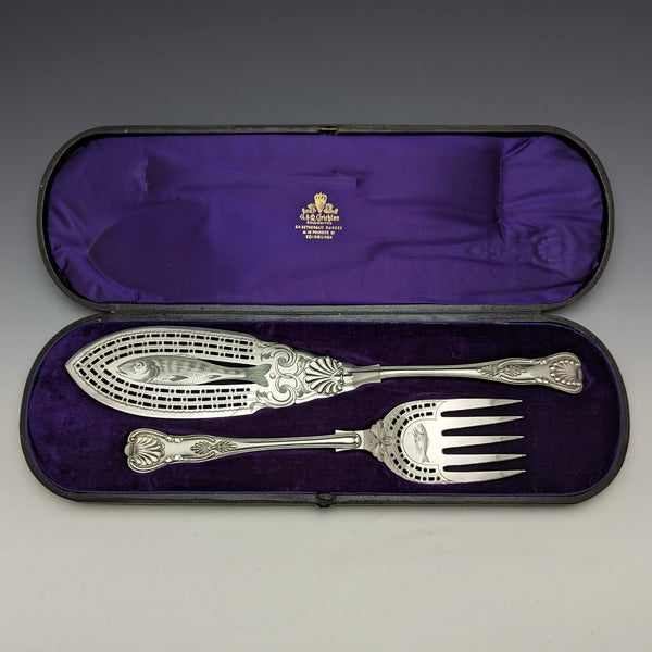 19 世紀末英國古董銀盤魚服務器盒裝 Levesley Brothers