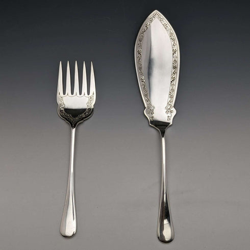 Around 1910 British antique silver plate fish server set in box Levesley Brothers