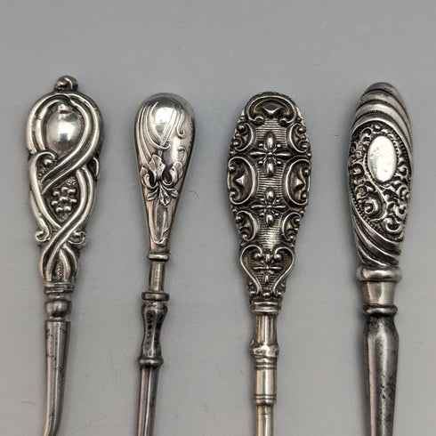 1910年頃 英国アンティーク シルバープレート製ハンドル ボタンフック 9本セット