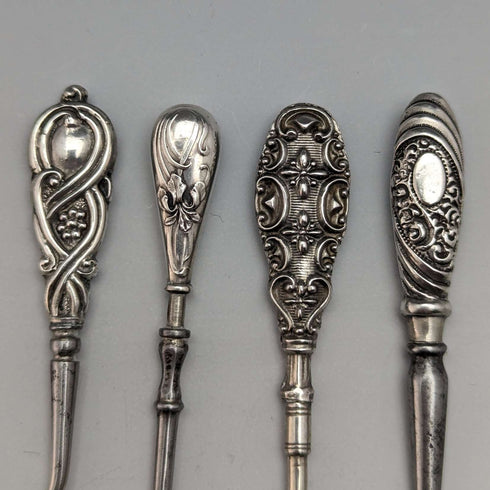 Around 1910 British antique silver plate handle button hook set of 9