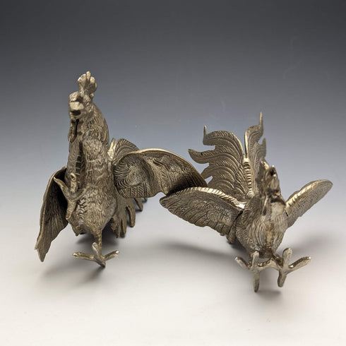 英國復古錫鑞鬥雞雕像一對中號