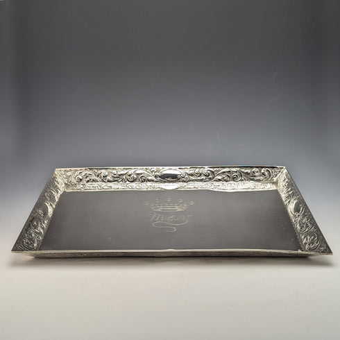 1896 年英國古董純銀方形梳妝台托盤 666 克 Florence Warden