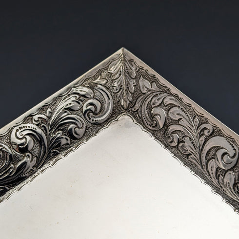 1896 年英國古董純銀方形梳妝台托盤 666 克 Florence Warden