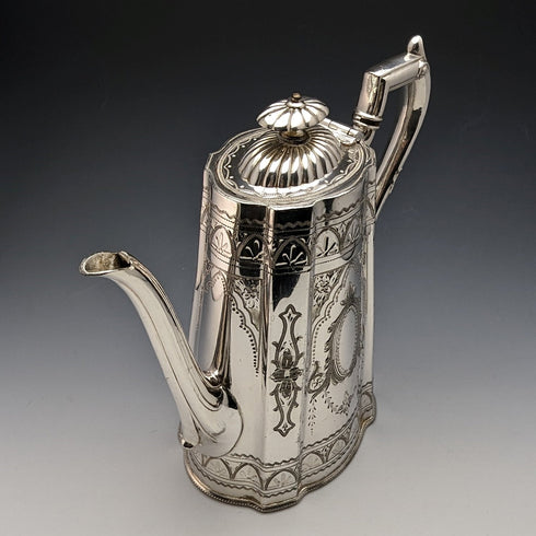 1885年代 英国アンティーク ブリタニアメタル製 コーヒーサーバ William Tyler