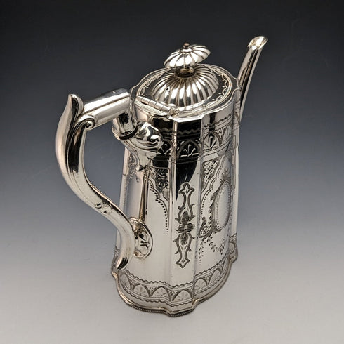 1885年代 英国アンティーク ブリタニアメタル製 コーヒーサーバ William Tyler