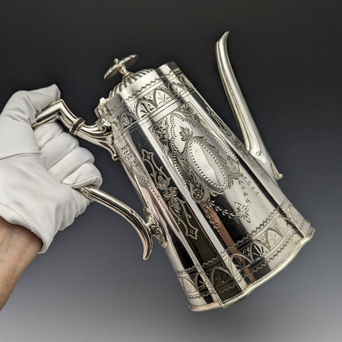 1885年代 英国アンティーク ブリタニアメタル製 コーヒーサーバ William Tyler