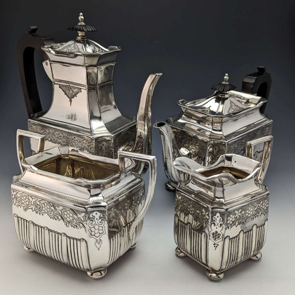 Around 1900 English Antique Britannia Metal Tea Set 4 Pieces Walker and Hall