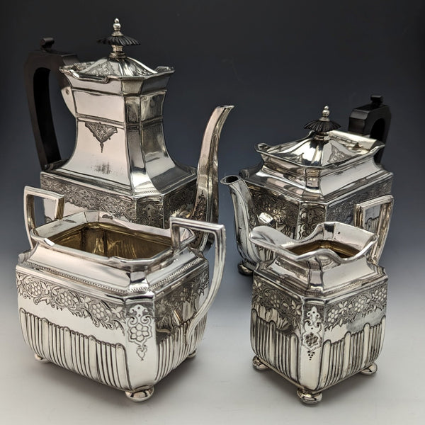 Around 1900 English Antique Britannia Metal Tea Set 4 Pieces Walker and Hall