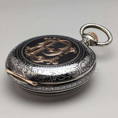 1886年頃 アンティーク ロンジン 懐中時計 銀側ニエロケース 動作良好