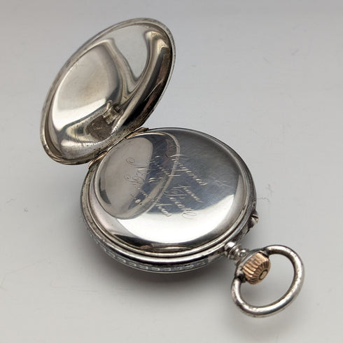 Around 1886 Antique Longines pocket watch silver side niello case works well