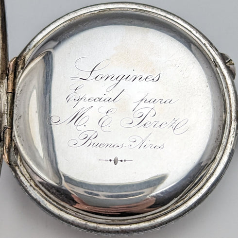 Around 1886 Antique Longines pocket watch silver side niello case works well