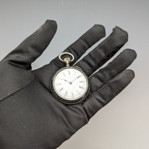 Around 1886 Antique Longines pocket watch silver side niello case works well