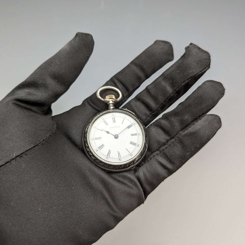 1886年頃 アンティーク ロンジン 懐中時計 銀側ニエロケース 動作良好