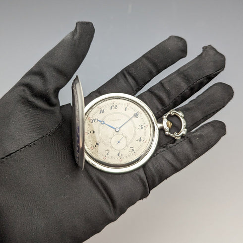 1924年頃 アンティーク ロンジン 懐中時計 銀側薄型ハンターケース 動作良好