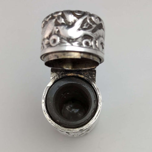 1896 British Antique Sterling Silver Relief Bird Sculpture Portable Perfume Bottle Sampson Mordan