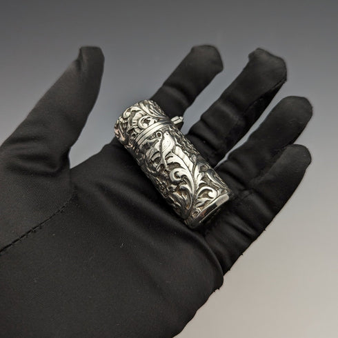 1896 年英國古董純銀浮雕鳥雕塑便攜式香水瓶 Sampson Mordan