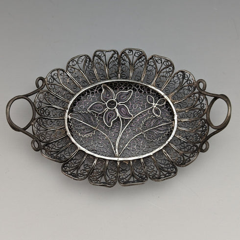 約 1900 年古董銀花花絲托盤