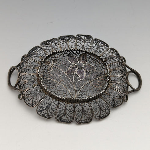 約 1900 年古董銀花花絲托盤