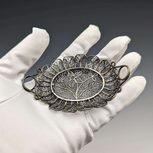 約 1900 年古董銀花花絲托盤