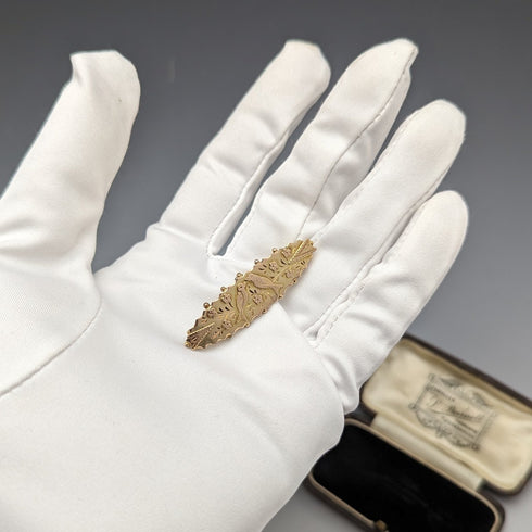 1875 年左右英國古董 9 克拉黃金小鳥裝飾別針胸針盒裝